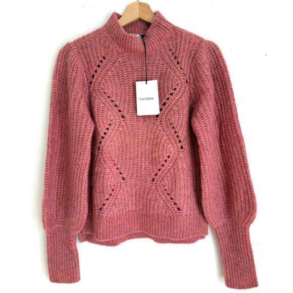 NWT Cuyana Alpaca Wool Balloon Sleeve Sweater in Passion Fruit Pink - Picture 5 of 9